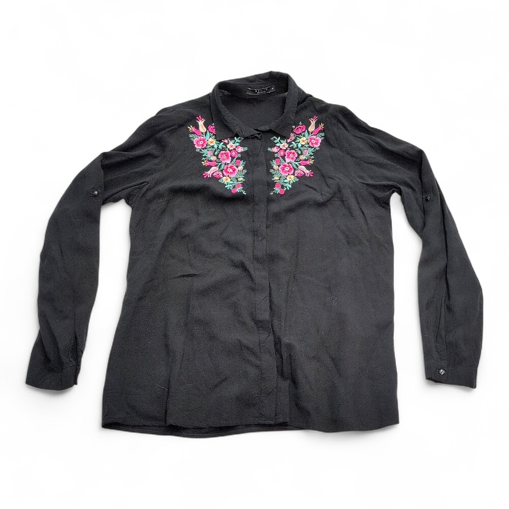 Mohito Black Embroidered Button-Down Shirt,‎ Size S